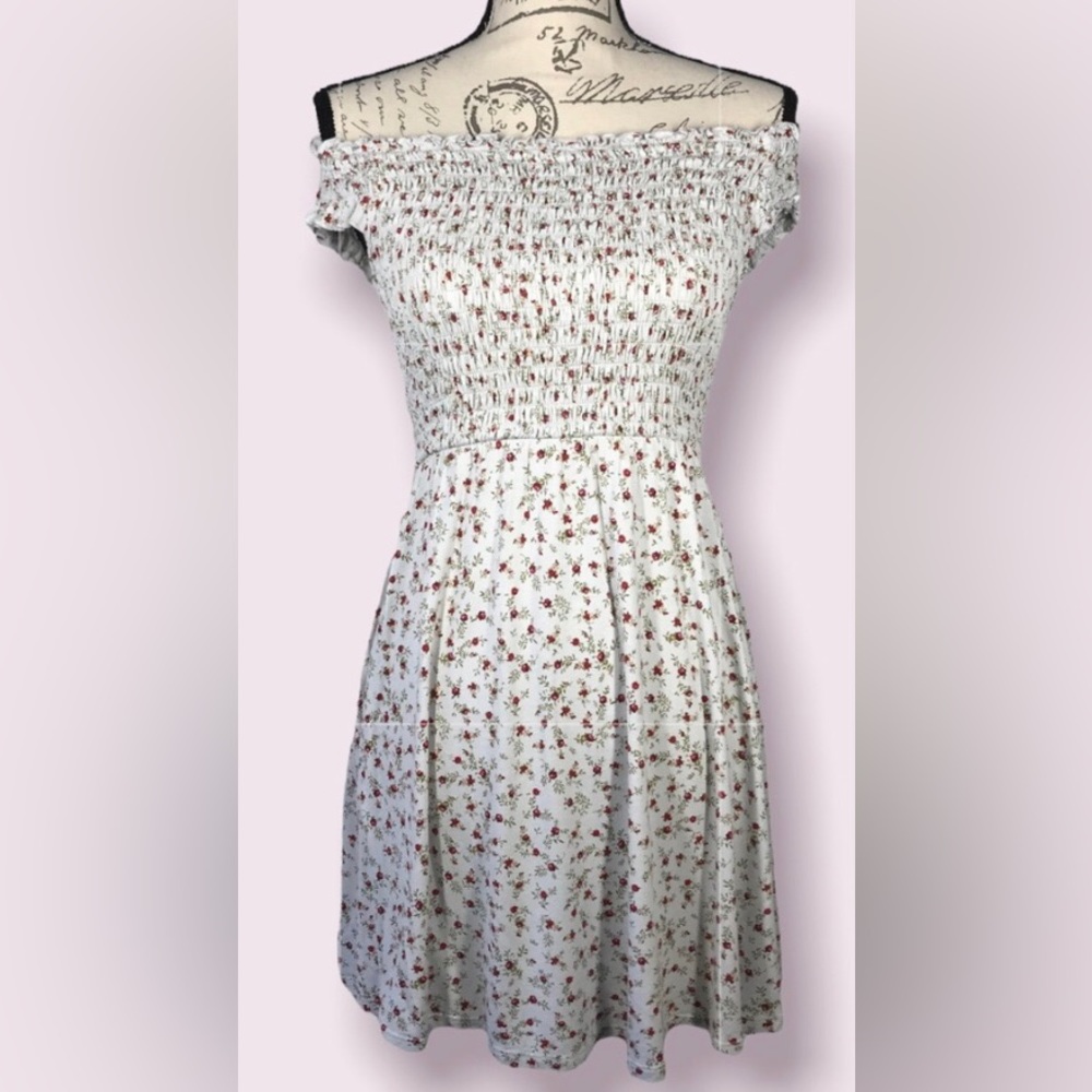 Forever 21, Off the Shoulder Floral Mini Dress with Rouched Top